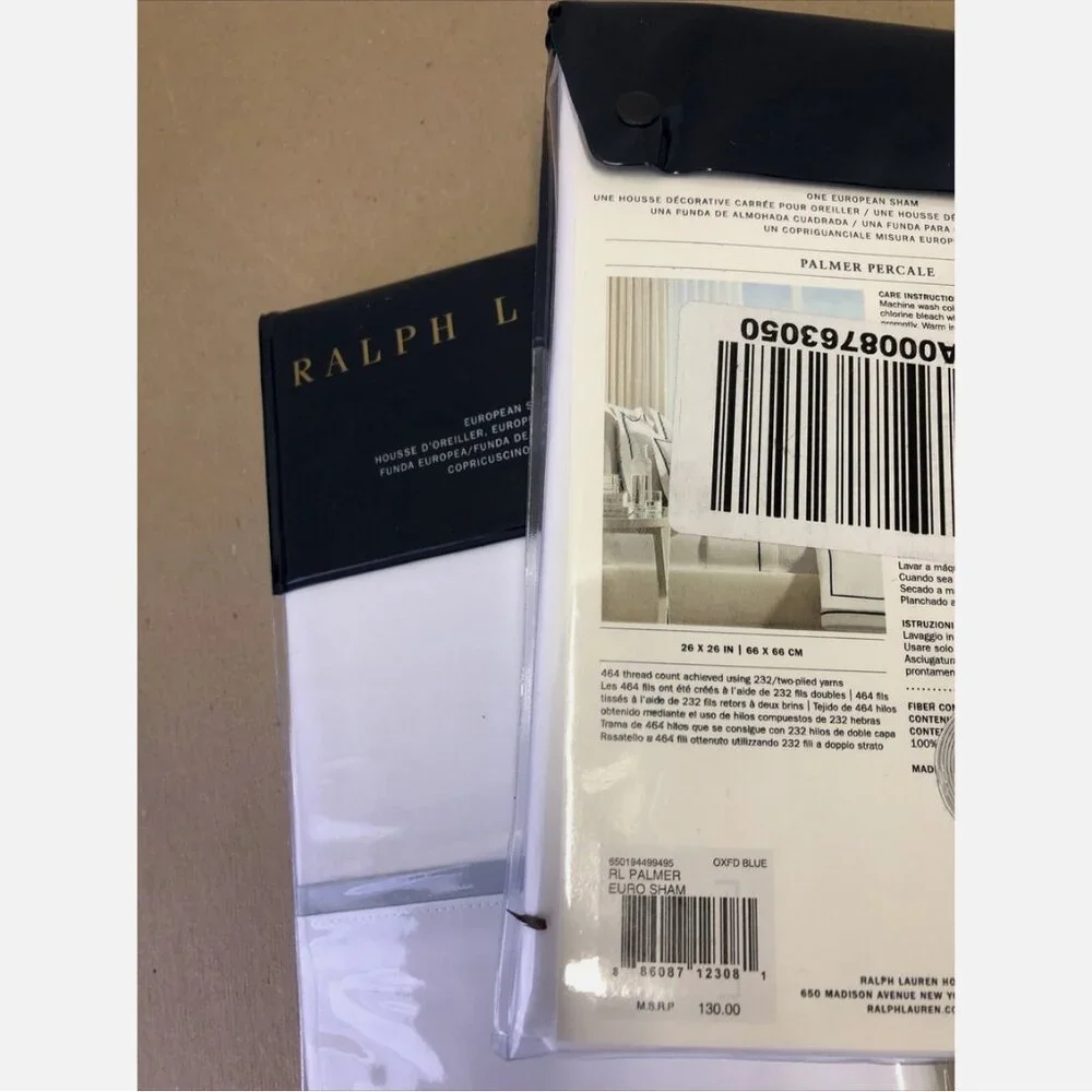 Ralph Lauren Palmer Percale Euro Shams Oxford Blue Set of 2